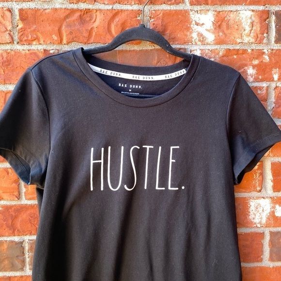 Rae Dunn Womens Medium Black Hustle Graphic Short Sleeve Tshirt - Picture 2 of 7